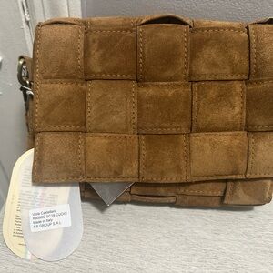 Camel Quilted Suede Crossbody Bag